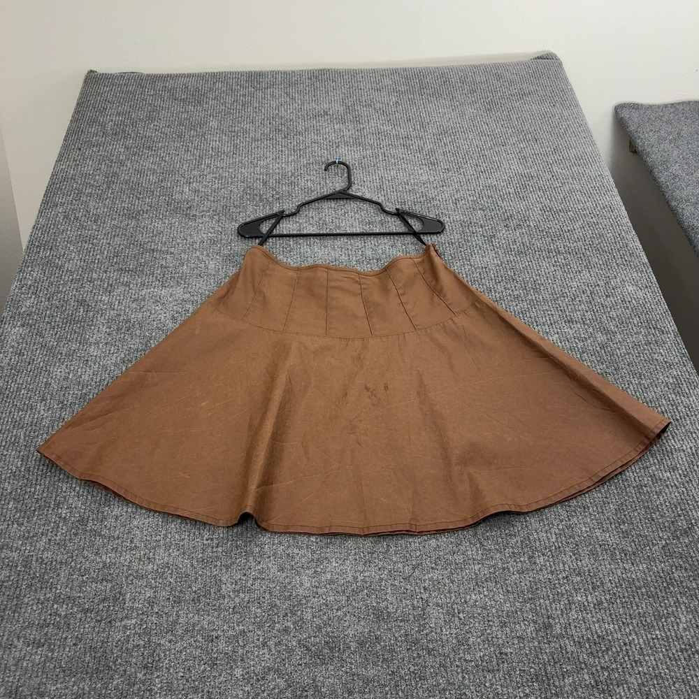 Ralph Lauren Skirt Womens 14 Brown Cotton Pleated Flared A-Line Casual Preppy